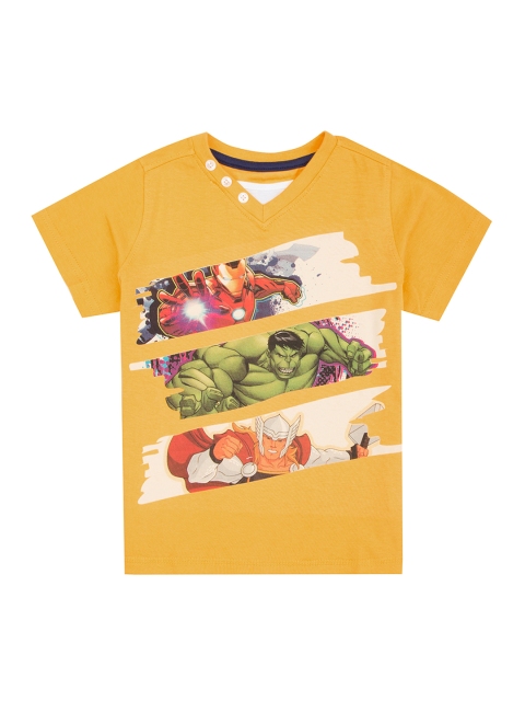 

Colt Boys Mustard Yellow Avengers Printed Round Neck T-shirt