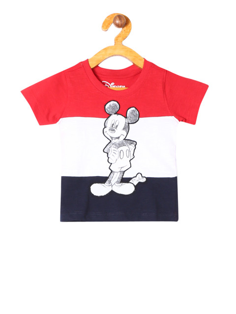 

Colt Infant Red & Navy Blue Colourblocked Round Neck Mickey Mouse T-shirt
