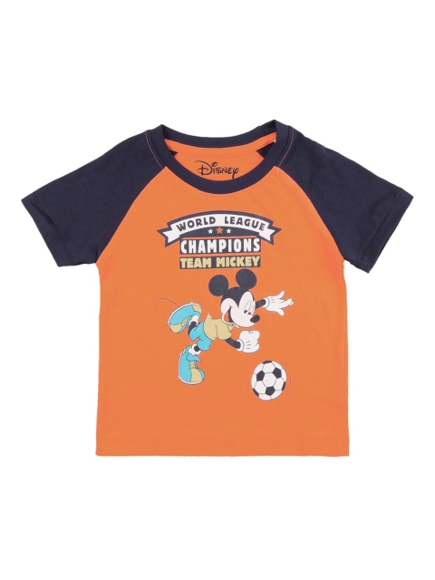 

Colt Boys Orange Mickey Mouse Printed Round Neck T-shirt