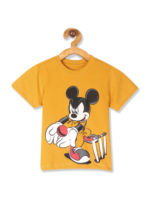 

Colt Boys Mustard Yellow & White Mickey Mouse Printed Round Neck T-shirt