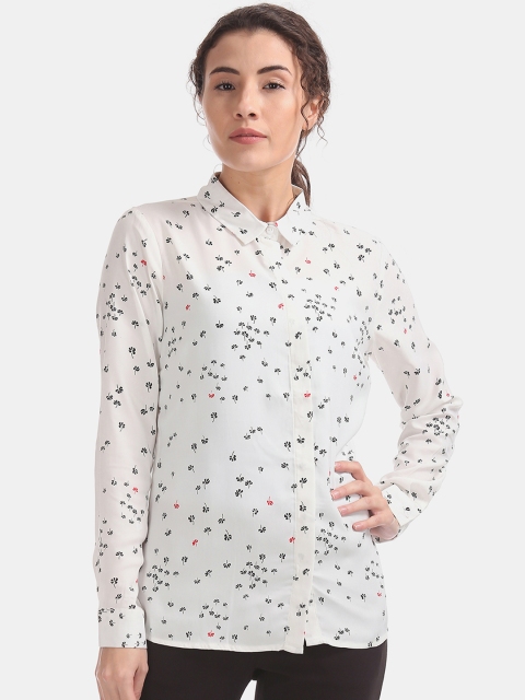 

ELLE Women White & Black Regular Fit Floral Printed Casual Shirt