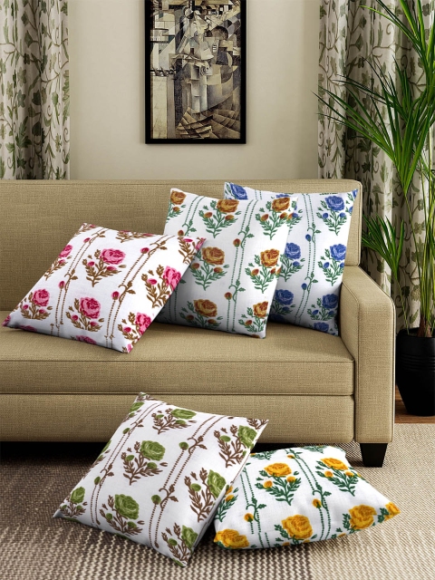 

NEUDIS Multicoloured Set of 5 Floral Square Cushion Covers, Multi