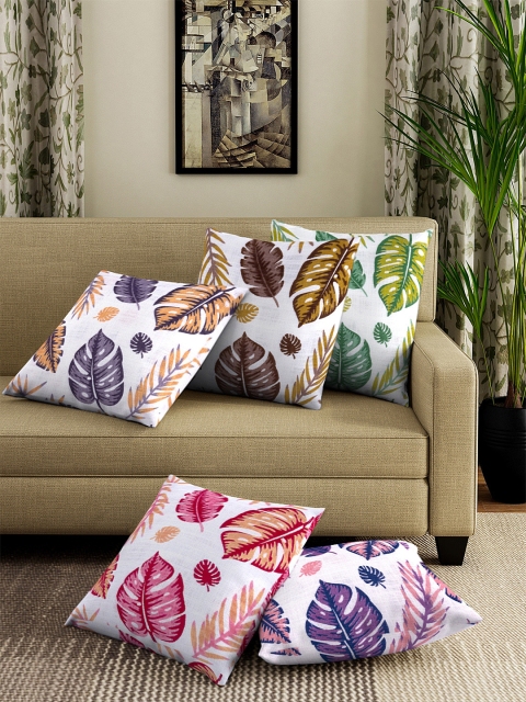 

NEUDIS Multicoloured Set of 5 Floral Square Cushion Covers, Multi