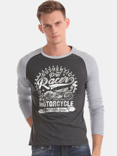 

Ruggers Men Grey Biker Print Round Neck T-shirt