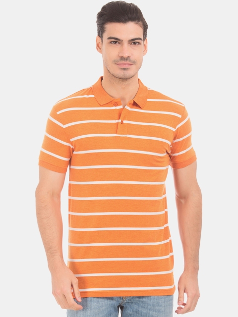 

Ruggers Men Orange & White Striped Polo Collar T-shirt