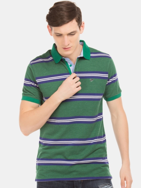 

Ruggers Men Green & White Striped Polo Collar T-shirt