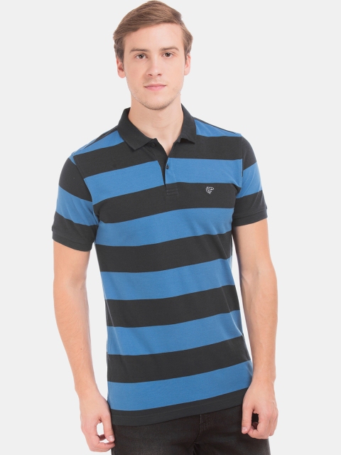 

Ruggers Men Blue Striped Polo Collar T-shirt