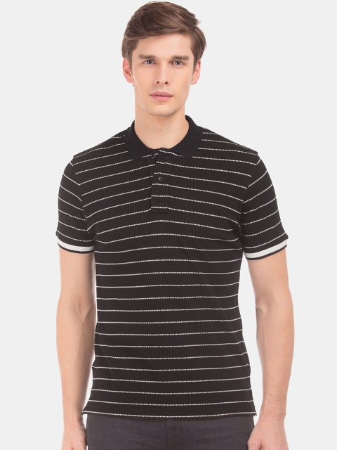 

Ruggers Men Black & White Striped Polo Collar T-shirt