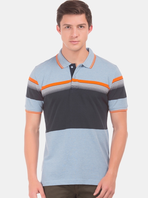 

Ruggers Men Blue & Orange Colourblocked Polo Collar T-shirt