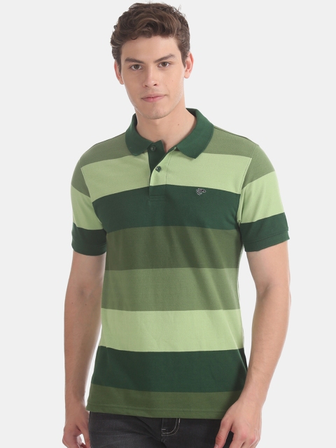 

Ruggers Men Green Striped Polo Collar T-shirt