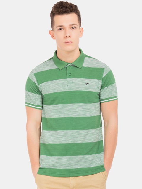 

Ruggers Men Green Striped Polo Collar T-shirt
