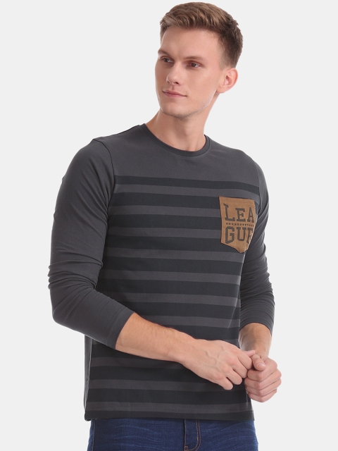 

Ruggers Men Grey & Black Striped Round Neck T-shirt
