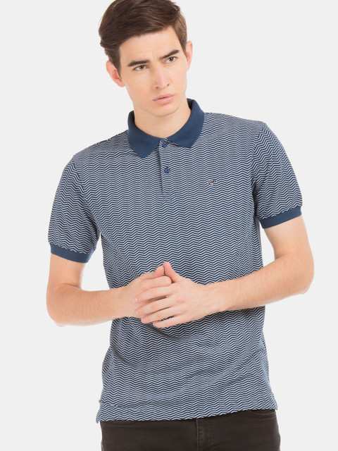 

Ruggers Men Blue Striped Polo Collar T-shirt