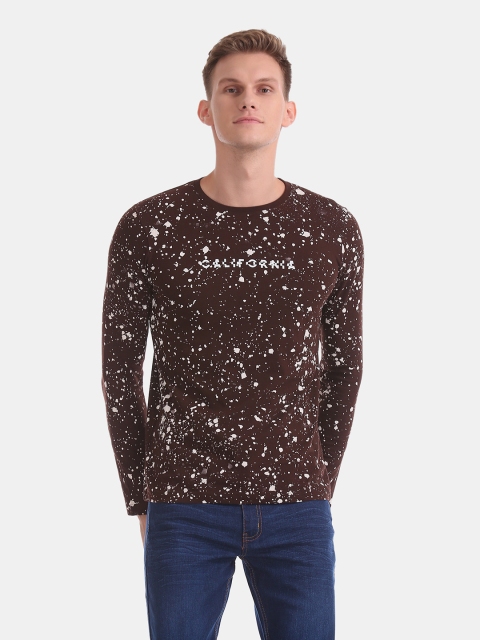 

Ruggers Men Coffee Brown & White Printed Round Neck T-shirt