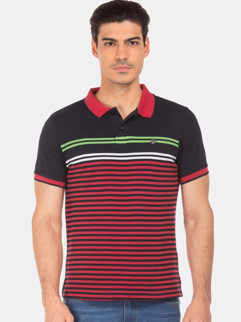 

Ruggers Men Red & Navy Blue Striped Polo Collar T-shirt