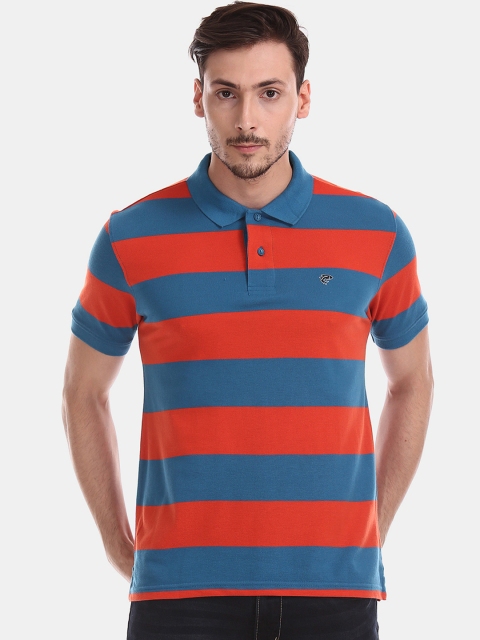 

Ruggers Men Blue Red Striped Polo Collar Pure Cotton T-shirt