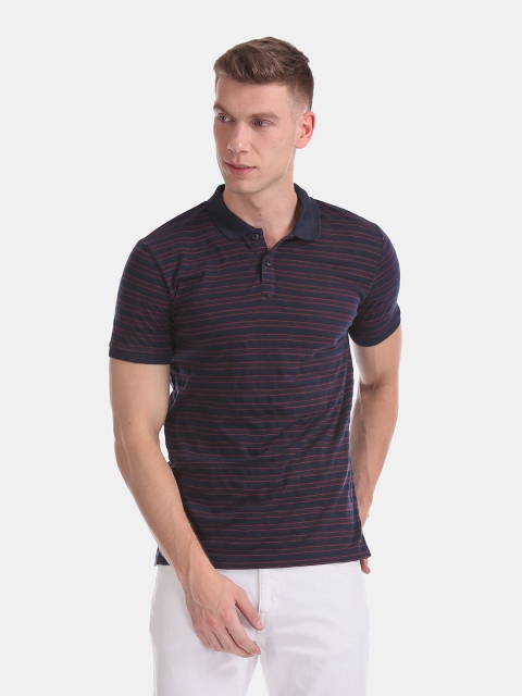 

Ruggers Men Navy Blue & Red Striped Polo Collar T-shirt