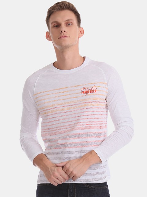 

Ruggers Men White Striped Round Neck T-shirt