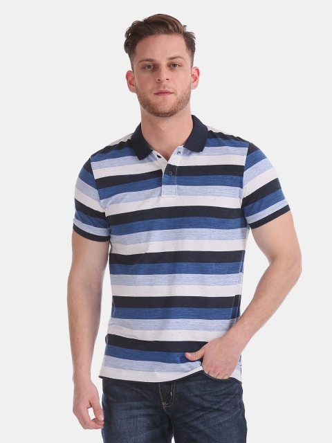 

Ruggers Men Blue & White Striped Polo Collar T-shirt