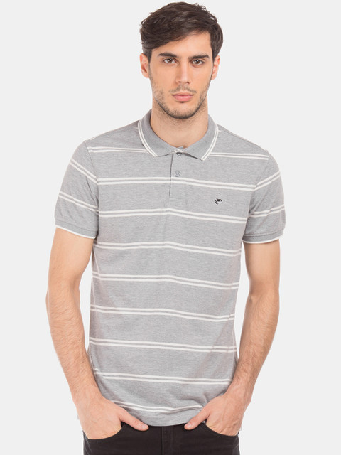 

Ruggers Men Grey Striped Polo Collar T-shirt