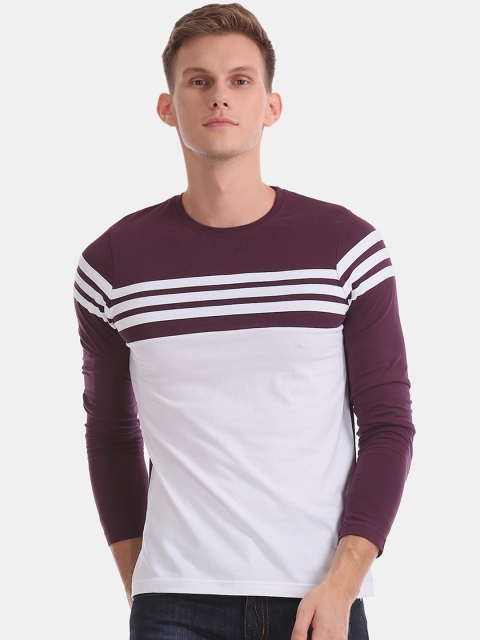 

Ruggers Men White Striped Round Neck T-shirt