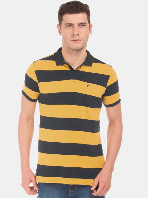 

Ruggers Men Yellow & Black Striped Polo Collar T-shirt