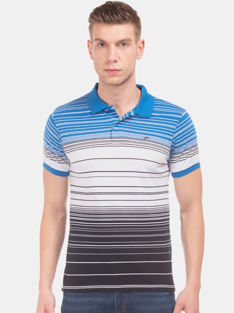 

Ruggers Men Blue & White Colourblocked Polo Collar T-shirt