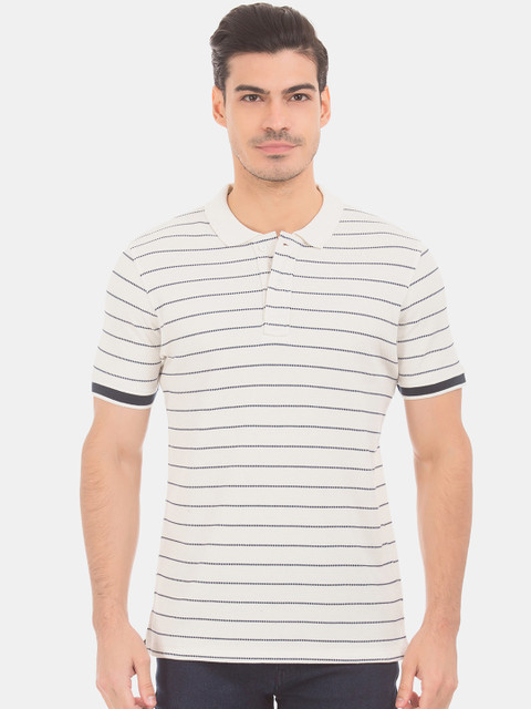 

Ruggers Men Off-White Striped Polo Collar T-shirt