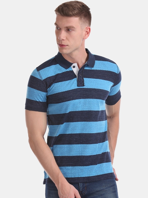 

Ruggers Men Blue Striped Polo Collar T-shirt