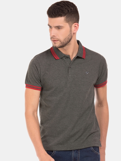 

Ruggers Men Charcoal Grey Solid Polo Collar Pure Cotton T-shirt