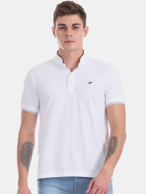 

Ruggers Men White Solid Mandarin Collar T-shirt