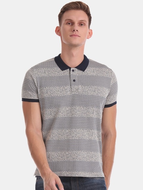 

Ruggers Men Grey Striped Polo Collar T-shirt