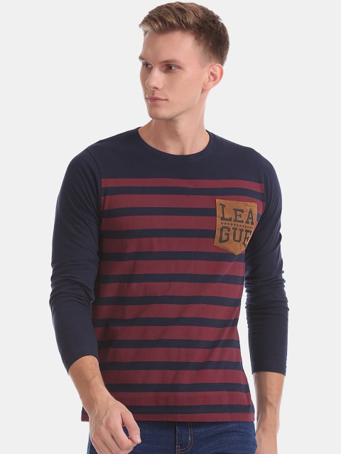 

Ruggers Men Navy Blue Striped Round Neck T-shirt