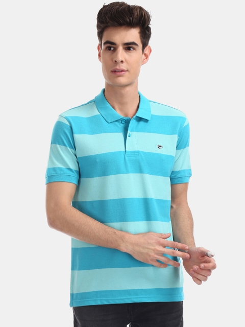 

Ruggers Men Blue Striped Polo Collar T-shirt