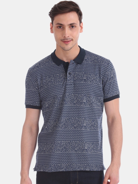 

Ruggers Men Navy Blue Striped Polo Collar T-shirt
