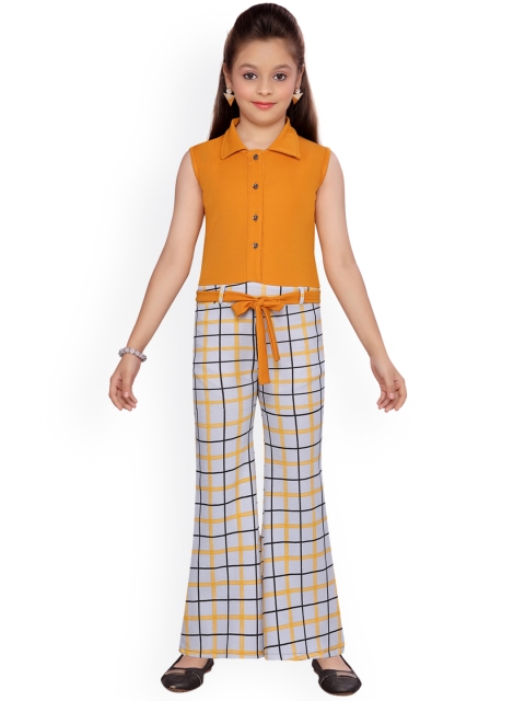

Aarika Girls Yellow & White Checked Basic Jumpsuit