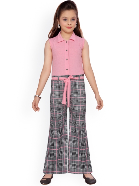 

Aarika Girls Pink & Grey Checked Basic Jumpsuit