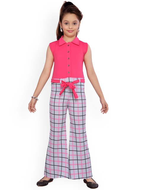 

Aarika Girls Pink & White Checked Basic Jumpsuit