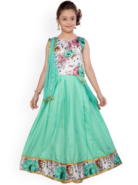 

Aarika Girls Sea Green & Gold-Toned Printed Ready to Wear Lehenga & Blouse with Dupatta