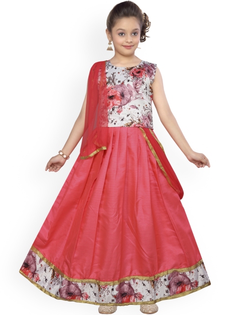 

Aarika Girls Red & White Printed Ready to Wear Silk Lehenga & Blouse with Dupatta