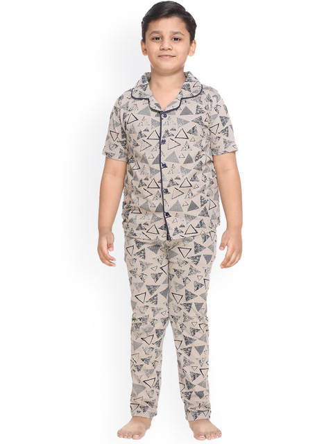 

Kanvin Boys Beige & Black Printed Night suit