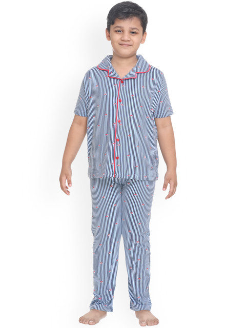 

Kanvin Boys Blue & Red Striped Night Suit MJKKSSB20317B