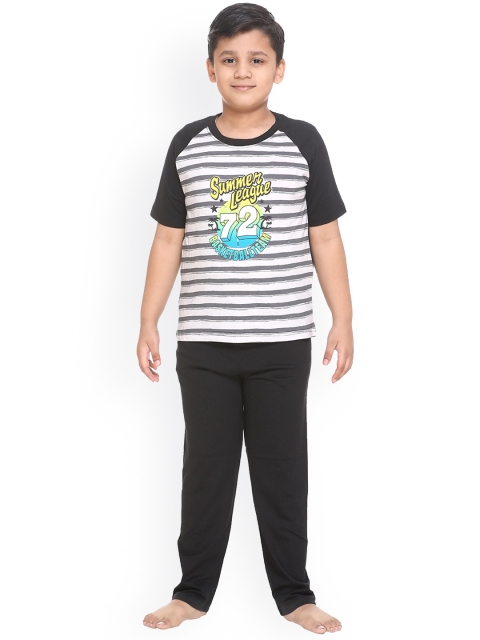 

Kanvin Boys Black & Grey Striped Night suit