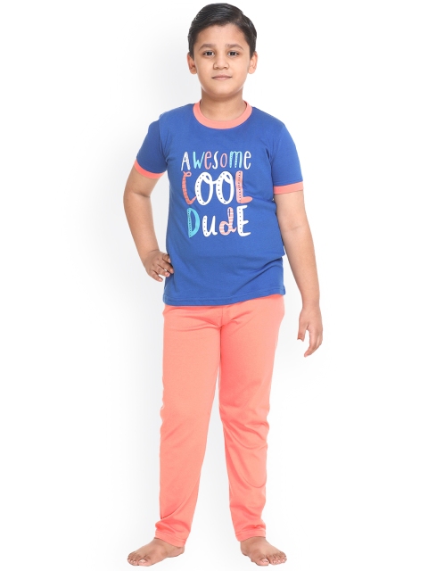 

Kanvin Boys Orange & Blue Printed Night suit