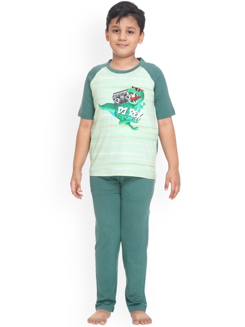 

Kanvin Boys Green & Off-White Printed Night suit