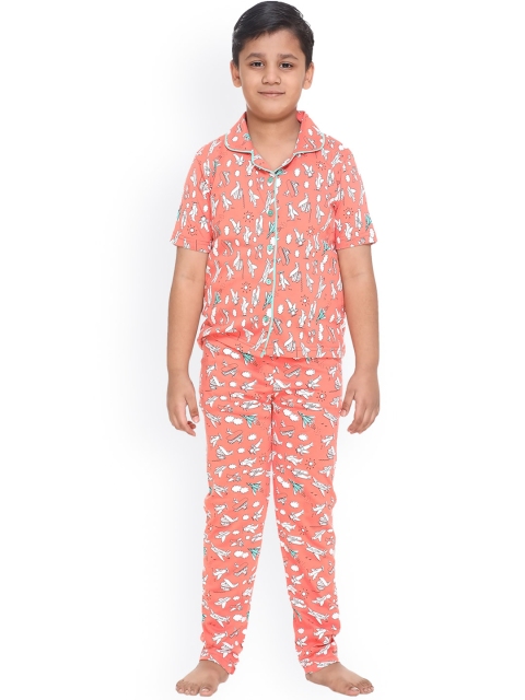 

Kanvin Boys Orange & White Printed Night suit
