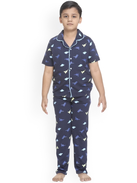 

Kanvin Boys Navy Blue & White Printed Night suit