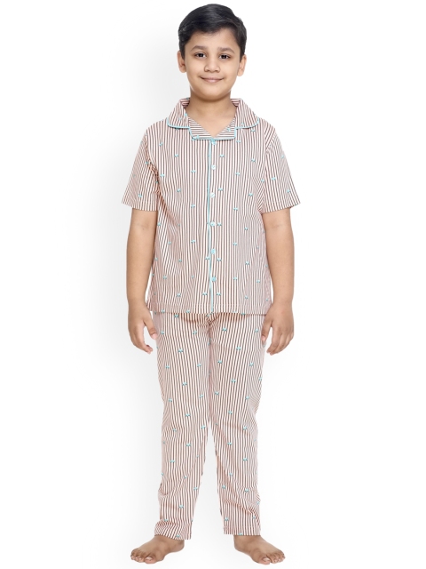 

Kanvin Boys Peach-Coloured & Brown Striped Night suit