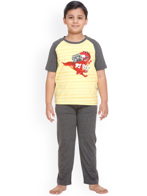 

Kanvin Boys Charcoal & Yellow Printed Night suit
