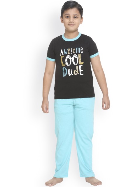 

Kanvin Boys Black & Blue Printed Night suit